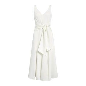 CINQ A SEPT Ivory/White Stasia Tie Waist Midi Slit Cocktail Dress size 4
